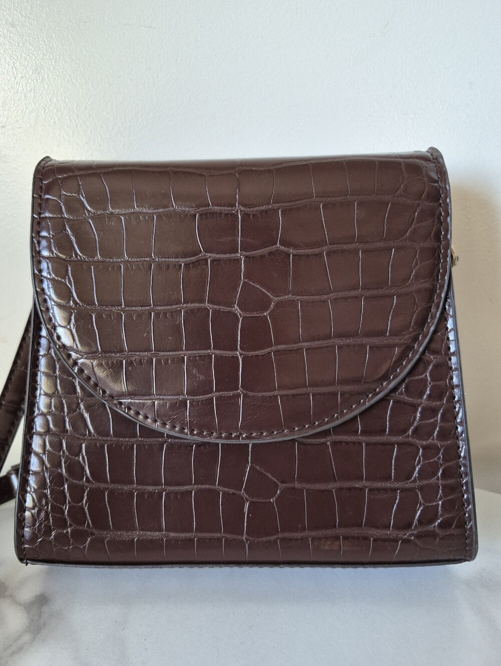 MANGO Mini Croc-Embossed Crossbody Purse – Chocolate Brown